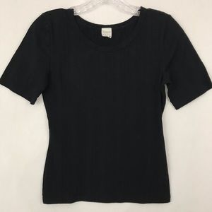 Hanro of Switzerland Black Stretchy Ribbed T-Shirt